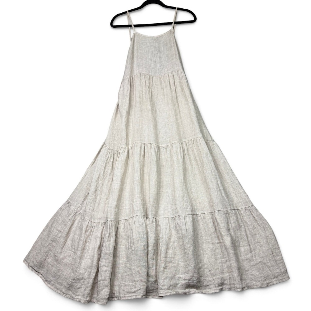 Beachwood Baby Alma Dress Off White Linen Low Back Tiered Maxi Dress One Size